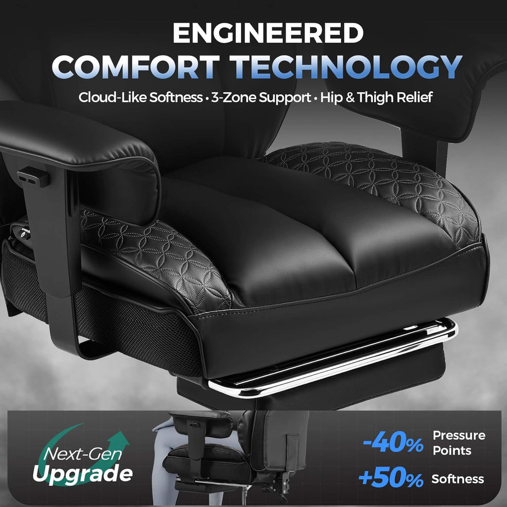 Big and Tall Gaming Chair 400lbs Heavy Duty Office Chair with Footrest, High Back Pocket Spring Lumbar Support