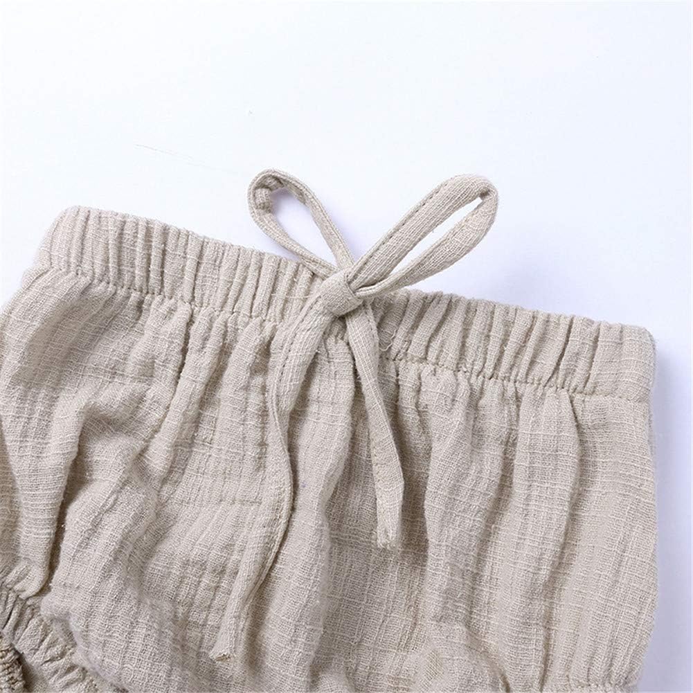 Baby Girls Boys Cotton Linen Blend Short Sleeve Top and Bloomer Shorts