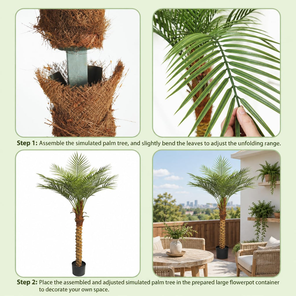 2-Pack 4.8ft Tall Artificial Palm Trees for Outdoors - Large Phoenix Palm, UV-Resistant, Large Fake Sago Palm Trees