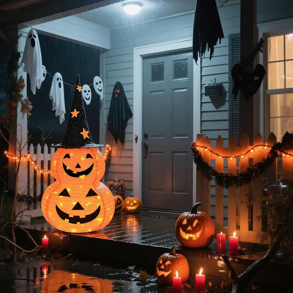 3FT Pumpkin Halloween Decorations Outdoor, 8 Modes Battery Operated Pumpkin Decorations, Collapsible Jack-o-Lantern