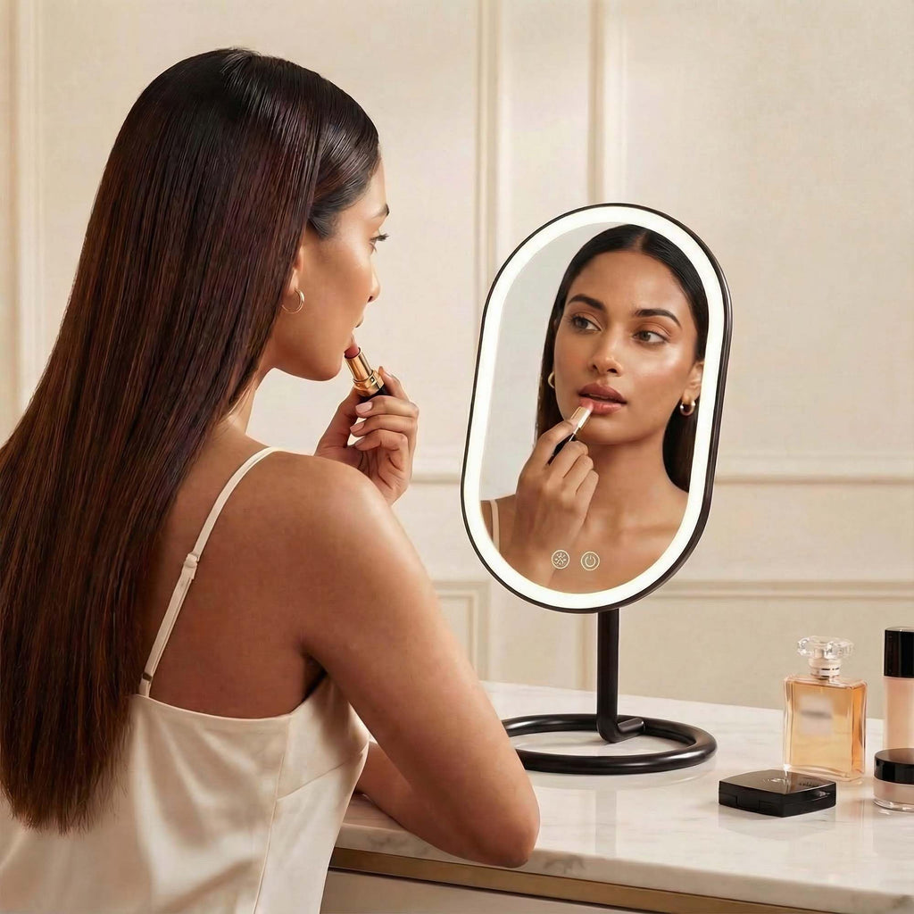 Vera LED Lighted Vanity Makeup Mirror, Rechargeable - Cordless Illuminated Cosmetic Mirror with 3 Dimmable Light