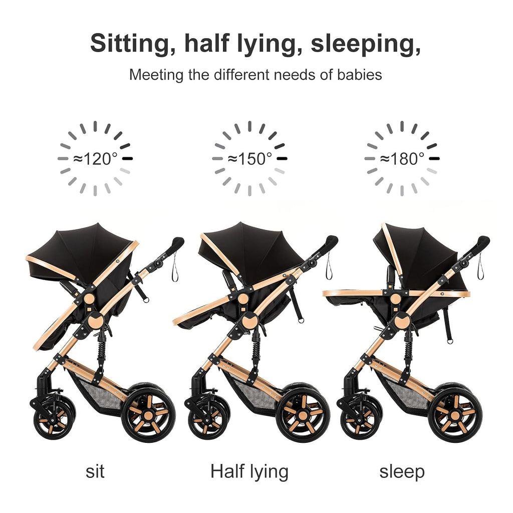 2 in 1 Baby Stroller with Bassinet Mode, Reversible Infant Pram, One-Click Folding, Newborn Travel Stroller