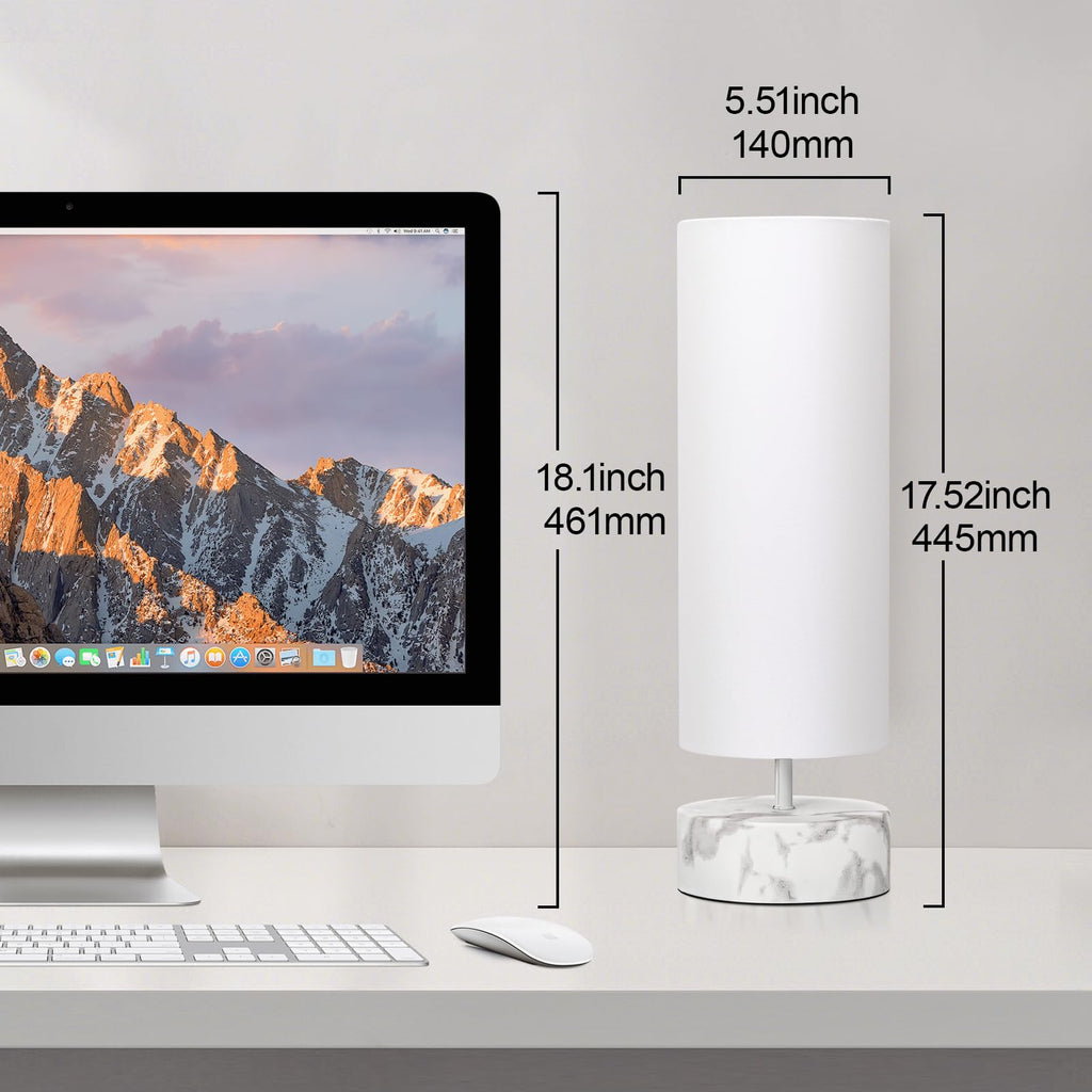 Touch Table Lamp with Marble Grain Metal Base, 3 Way Dimmable Bedside Lamp