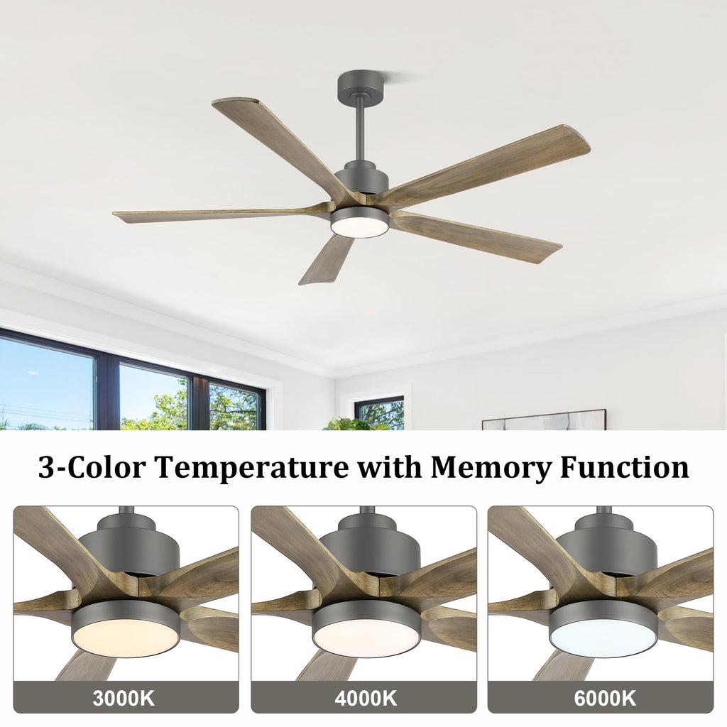 60" Ceiling Fan with Light and Remote, 5 Solid Wood Blades, Quiet Reversible DC Motor, 6-Speed Modern Indoor Ceiling