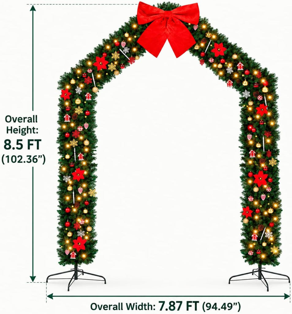 Christmas Tree Archway, 8.5 FT Artificial Holiday Arch with LED Lights