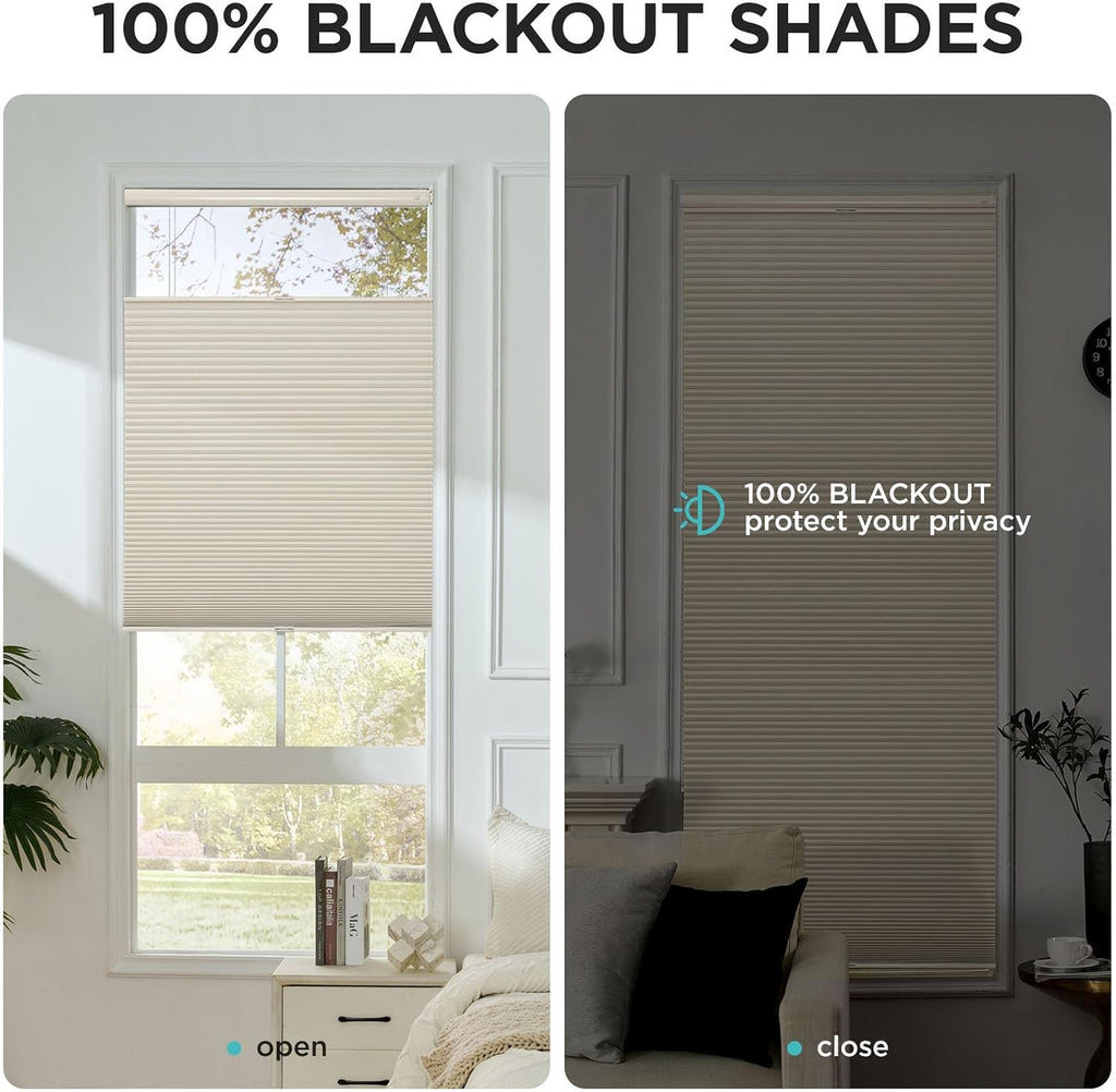 No Tools No Drill Blinds for Indoor Windows, Cordless Window Blinds Cellular Shades Top Down Bottom Up Blackout