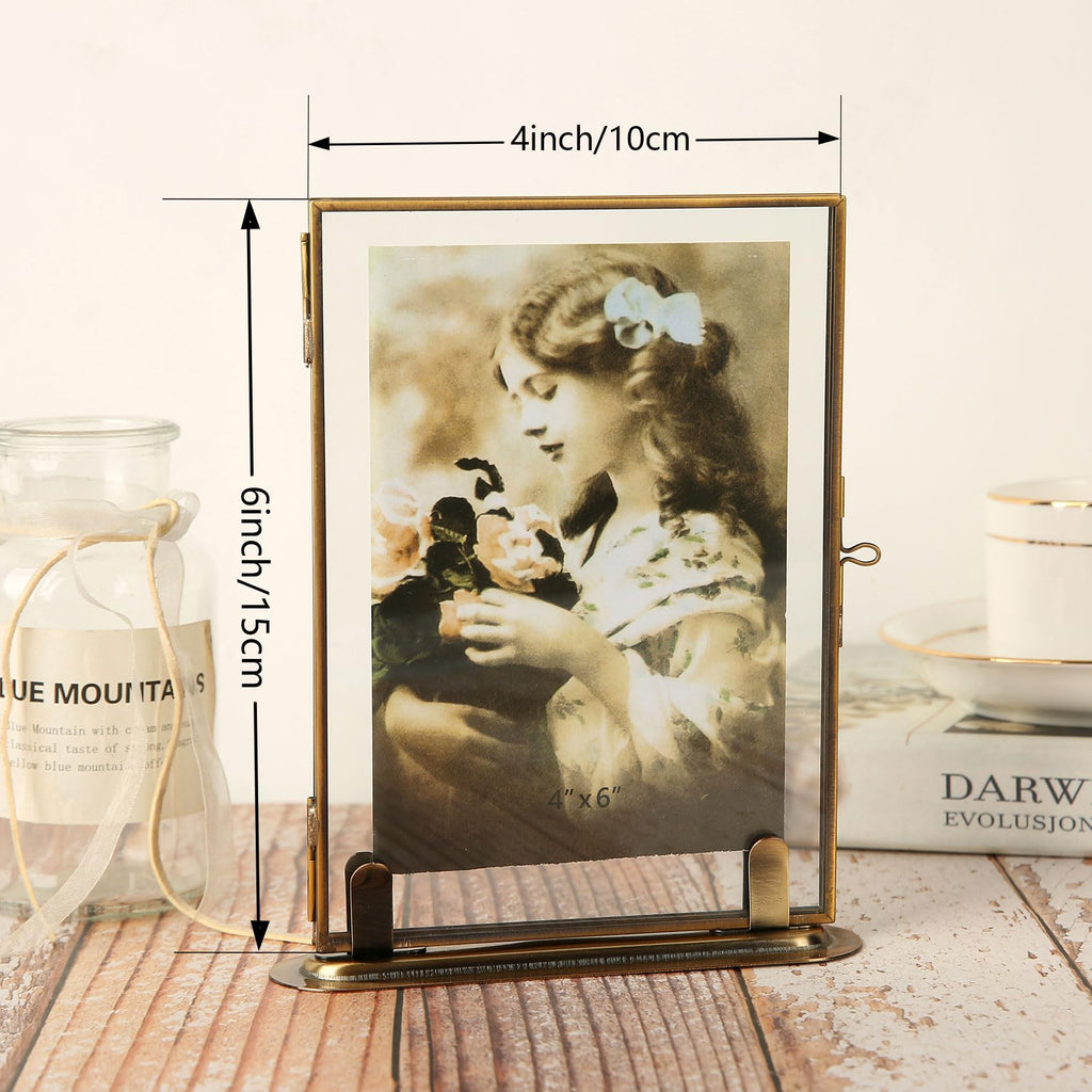 4x6 Brass Picture Frames Double Glass Small Gold Floating Frame