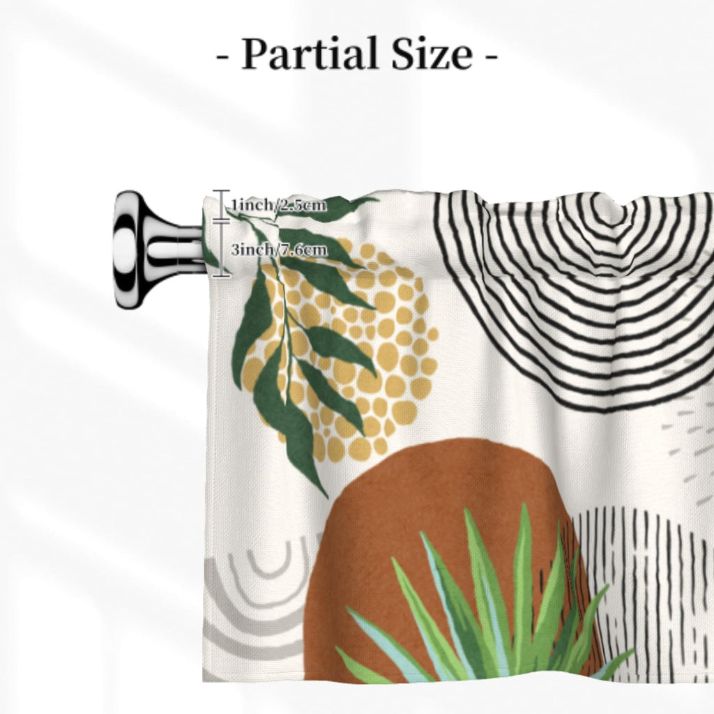 1 Pack Boho Leaf Window Valance Drapes Mid Century Tropical Plant Kitchen Valances 54"x18" Minimalist Abstract