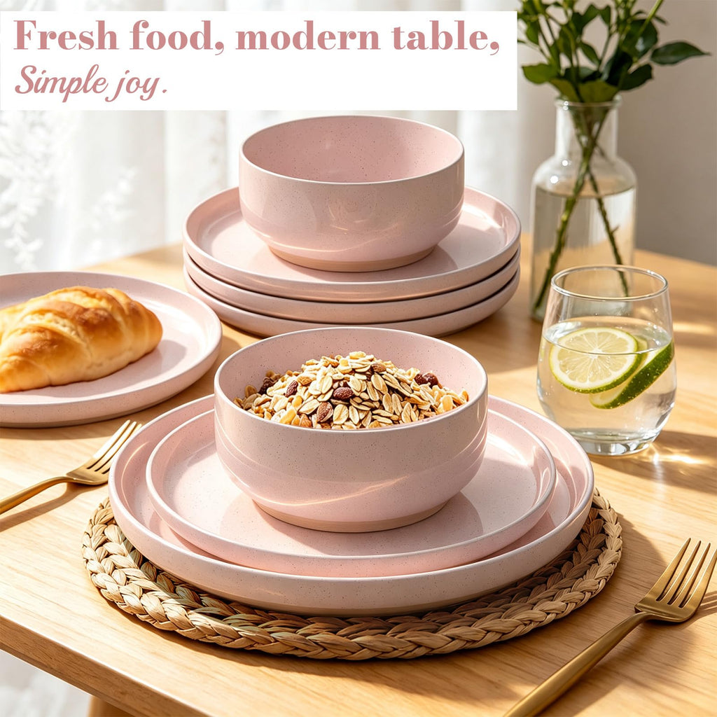 24-Piece Stoneware Dinnerware Set for 8, Plates and Bowls Set