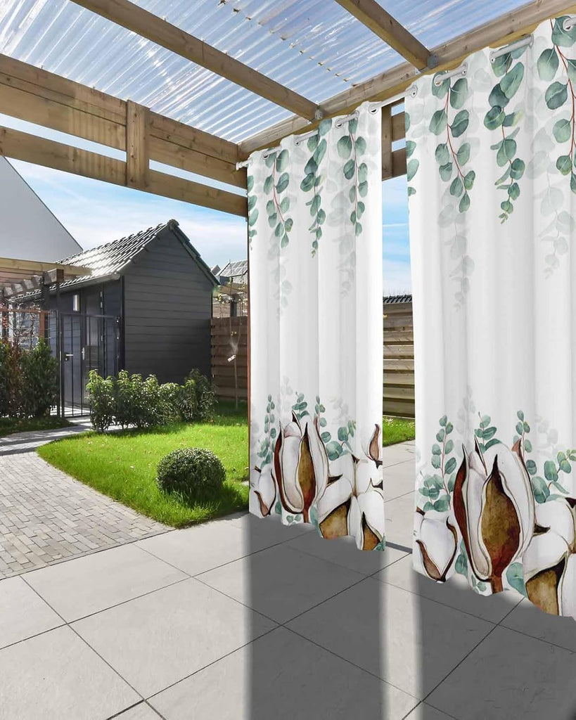 Outdoor Curtains Waterproof, Eucalyptus Leaves Privacy Screen Outdoor Front Porch Decor, Grommet Outside Curtains for