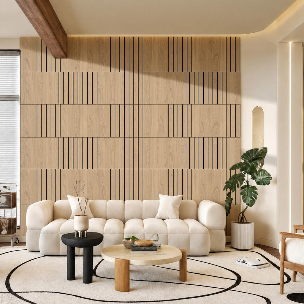 21 Pcs Peel and Stick Wall Panels 3D Wood Slat Oak Wood Fluted