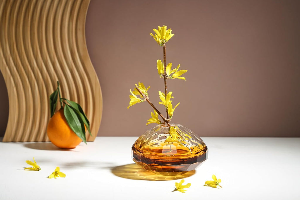 Hand Blown Glass vase - Elegant Bud vases for Console Table Decor, Muti-Faceted,Beautiful Blown Glass Decor &