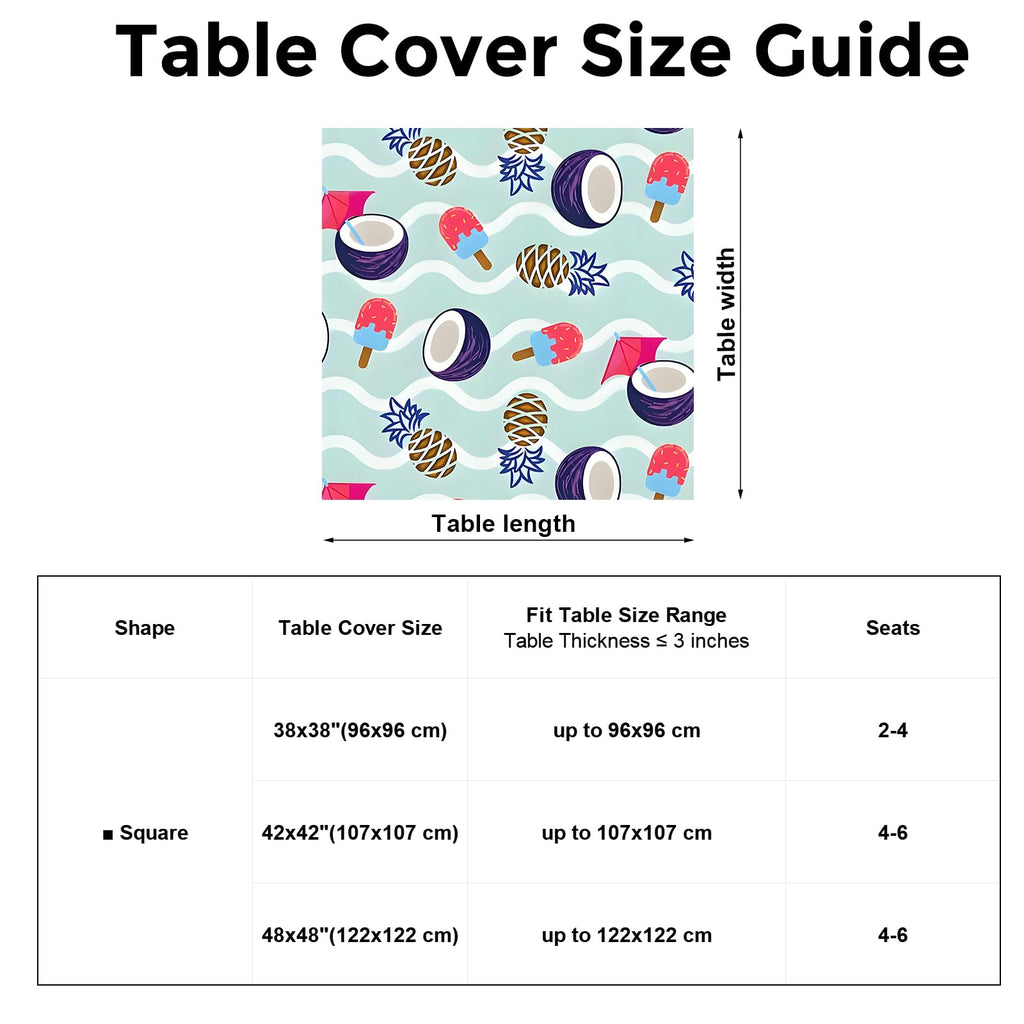 Summer Mint Blue Coconut Pineapple Square Fitted Tablecloth with Elastic 48x48 Inch Outdoor Non Slip Folding Card