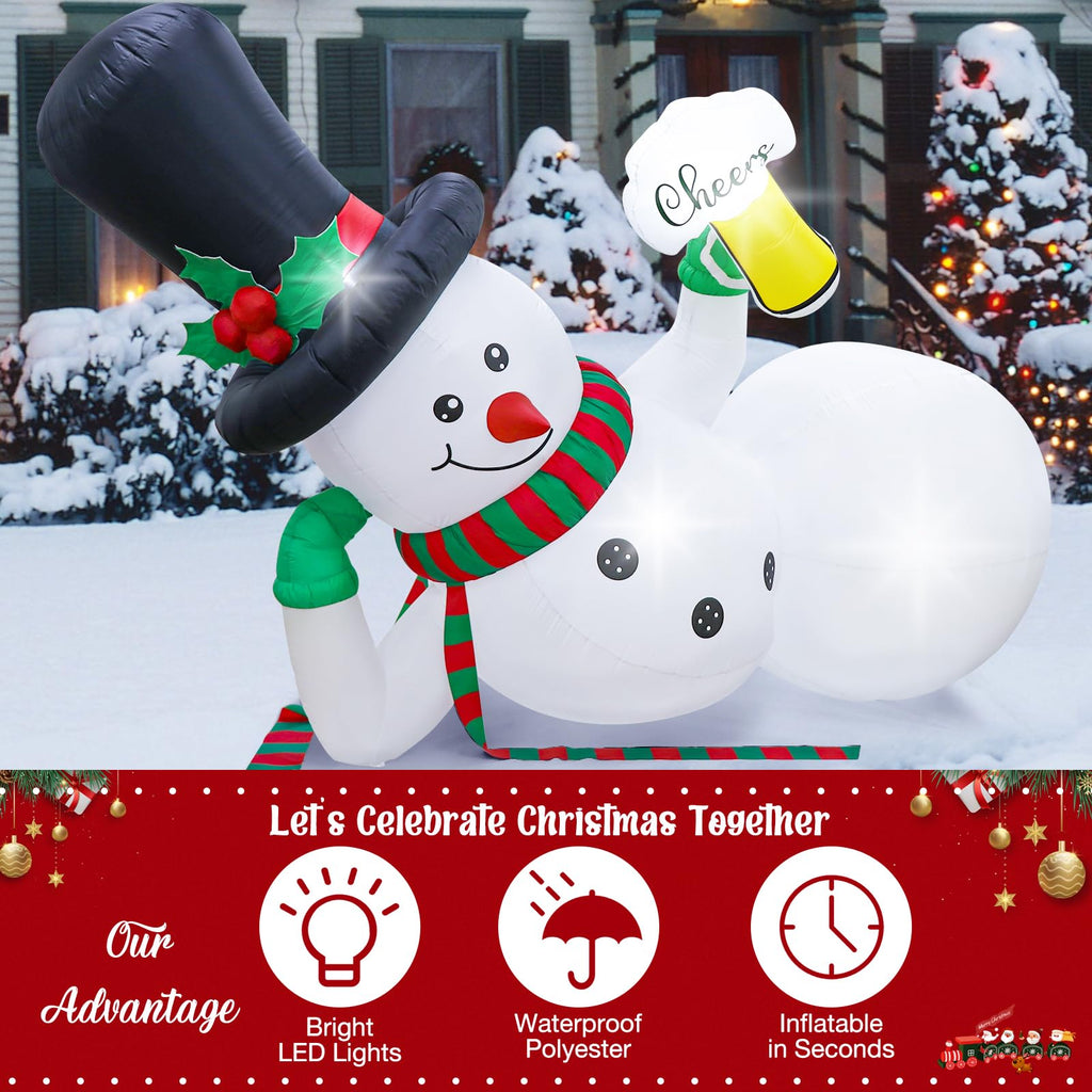 10FT Christmas Inflatables Outdoor Decorations, Blow Up Yard Decorations with LED Lights, Lounging Lying Inflatable