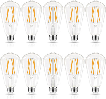 LED Edison Bulbs Dimmable, E26 Bulb 60 watt Equivalent, Soft White 2700K, ST58 Vintage Light Bulbs, 90+ CRI, 6W 600LM