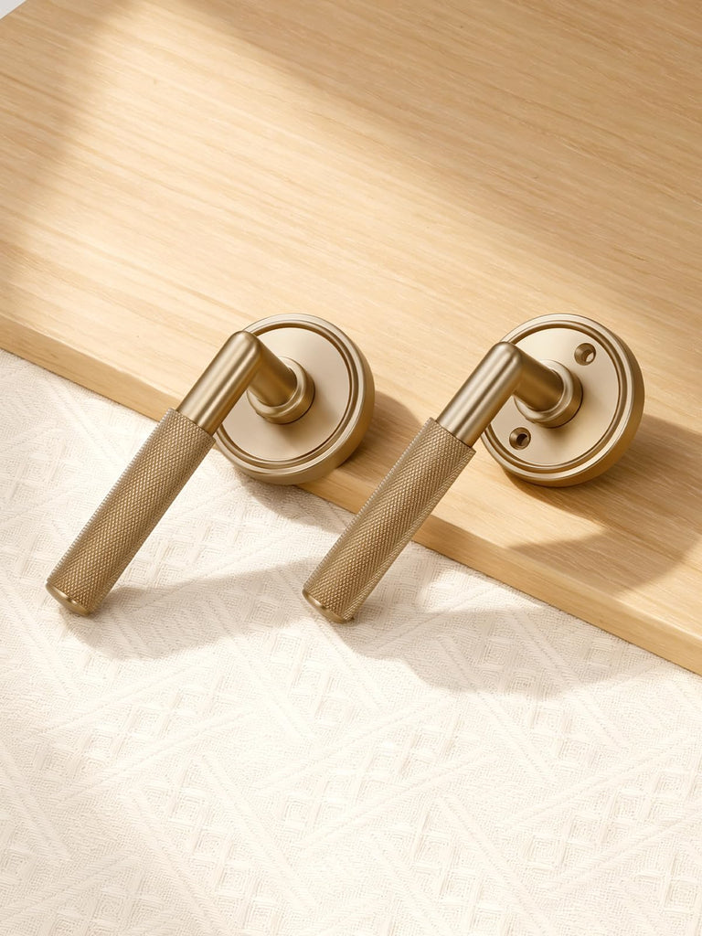 Knurled Door Lever Champagne Bronze Passage Door Handle, 1 Pack