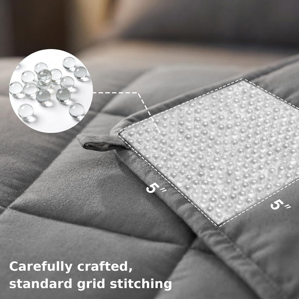 Weighted Blanket for Adults, Cotton Cooling Heavy Blanket with Glass Beads Standard Grid Stitching Soft Cozy Grey