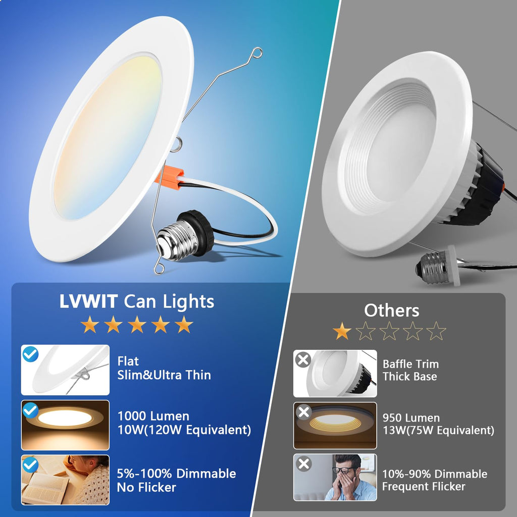 6 Inch Recessed Lights, 5CCT LED Can Lights, Dimmable, 24 Pack,White