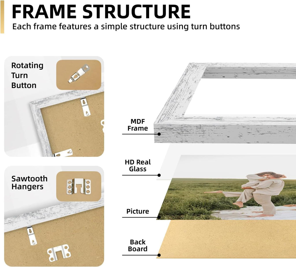 Collage Picture Frames Set of 10, Wall Decor for Mounting or Tabletop Display, Family Photo Gallery Frame Set - Multi