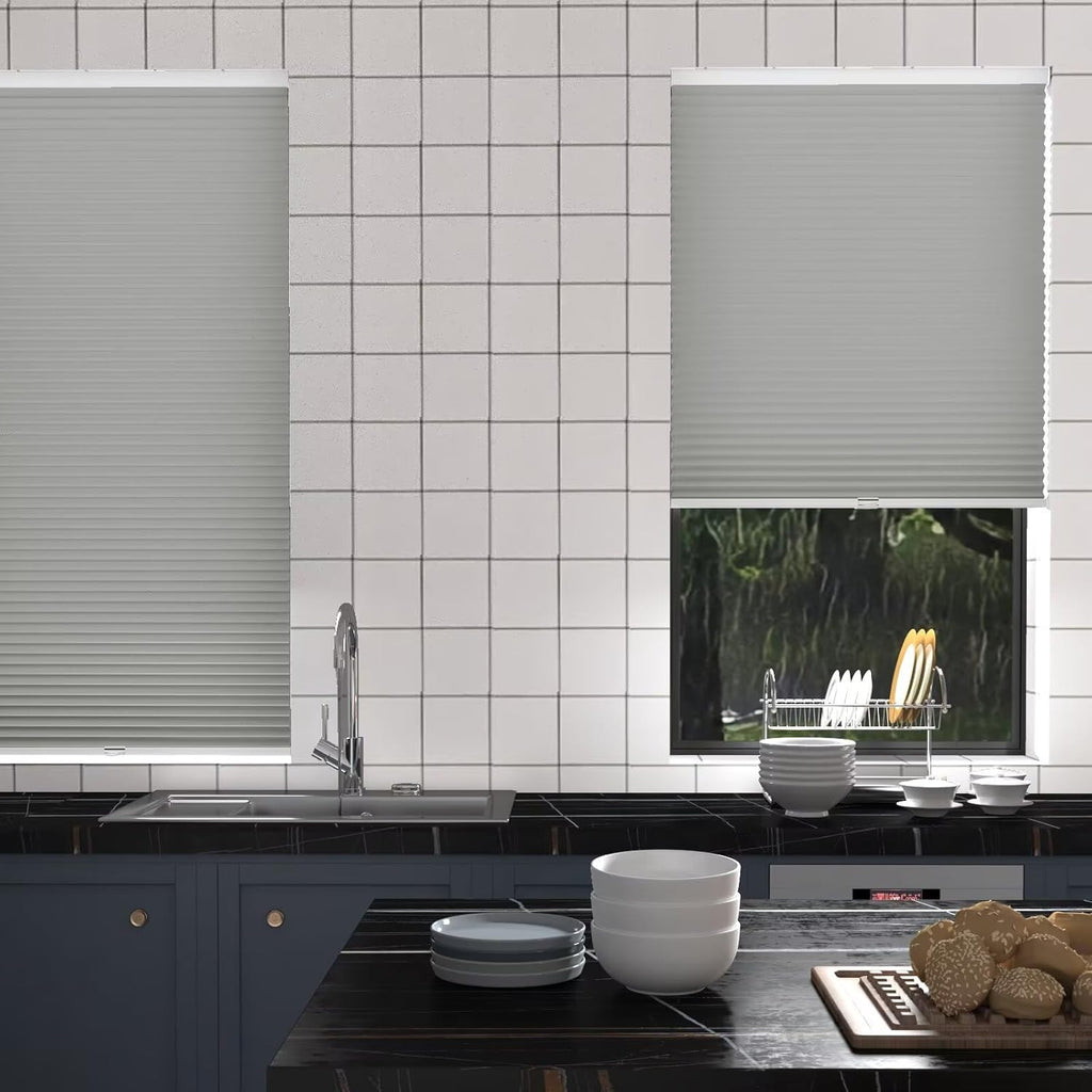No Tools No Drill Cordless Cellular Window Shades 18"W x 64"H Grey