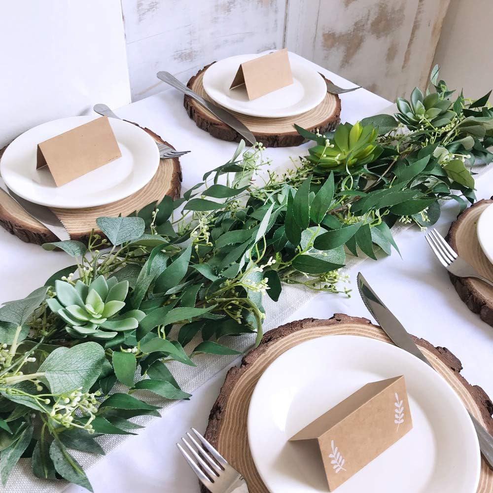 Fake Greenery Garlands Artificial Silver Dollar Eucalyptus Garland in Grey Green and Willow Twigs Garland Intertwined - Set of 2