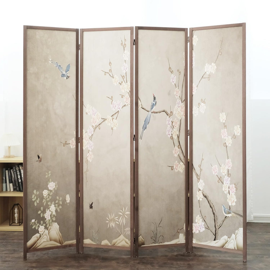 4 Panel Room Divider, 5.6 ft Tall Double-Sided Blackout Folding Privacy Screen - Freestanding Wall Partition with