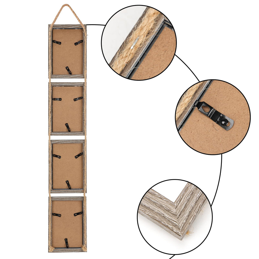 4x6 Hanging Collage Picture Frames Set of 2, 8 Opening Vertical Frame Made to Display 4 by 6 Inch Photo for Wall