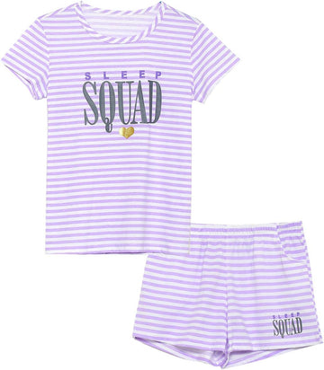 Girls Striped Soft Short Sleeve & Shorts Pajama Set