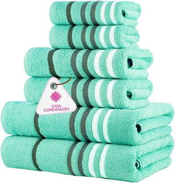Exotic 6Pcs 100% Egyptian Cotton Large Designer Towels Gift Set- Blue-Green - 2Bath 2Hand 2Washcloths, Bath