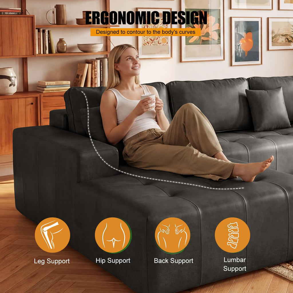 108.3" L-Sectional Couches, Faux Leather Couch Bed