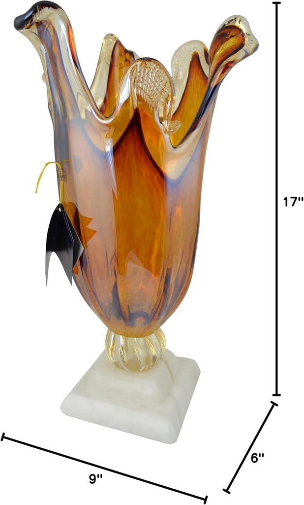 17" Inch Italian Murano Hand Blown Orange Glass Vase