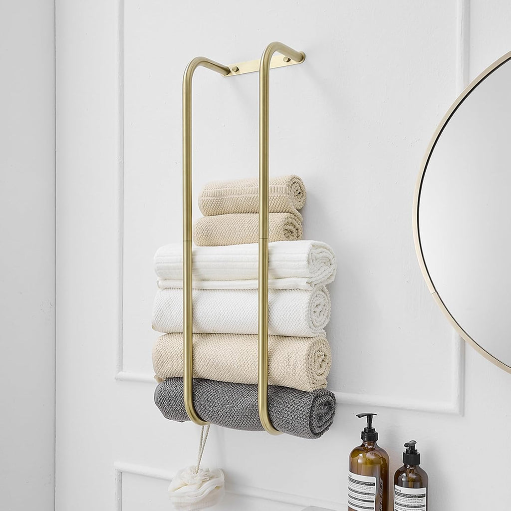 Brushed Gold Towel Racks Wall Mounted for Rolled Towels | Bathroom Towel Rack Storage Stainless Steel Vertical Towel