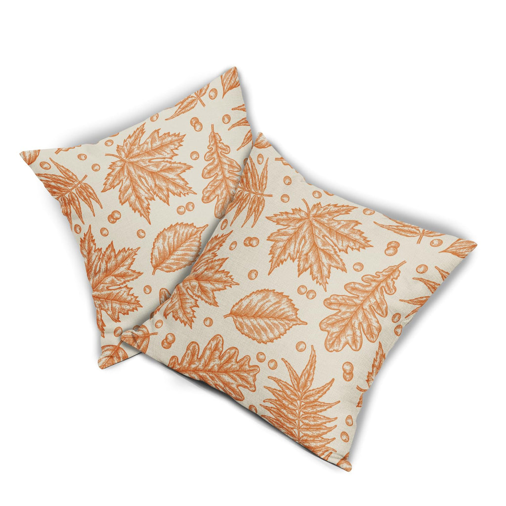 Orange Fall Pillow Covers 20x20 Set of 2 Cream Maple Leaf Print Autumn Colored Harvest Decorative Outdoor Pillowcases