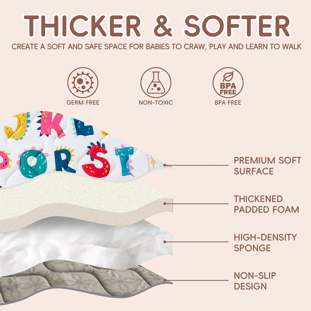 Play Mat - Thicken 50x50 Inch Soft Foam Crawling Mat for Playpen & Floor, Non-Slip Waterproof Playmats for Infants &