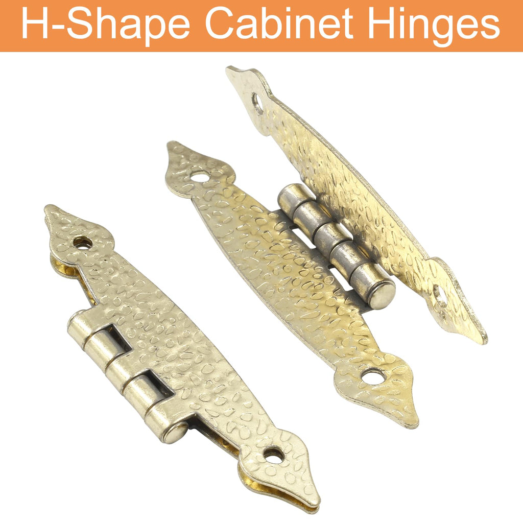 12 Pcs H-Shape Cabinet Hinges, Gold Hammercraft Flat Flush Mount