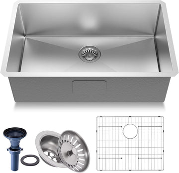 30" Undermount 18 Gauge 304 Stainless Steel Single Bowl Kitchen Sink with Accessary in 30"Lx18"Wx10"D