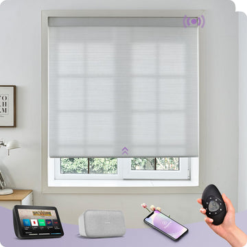 Motorized Light Filtering Cellular Shades, Custom Size, Double Cell White