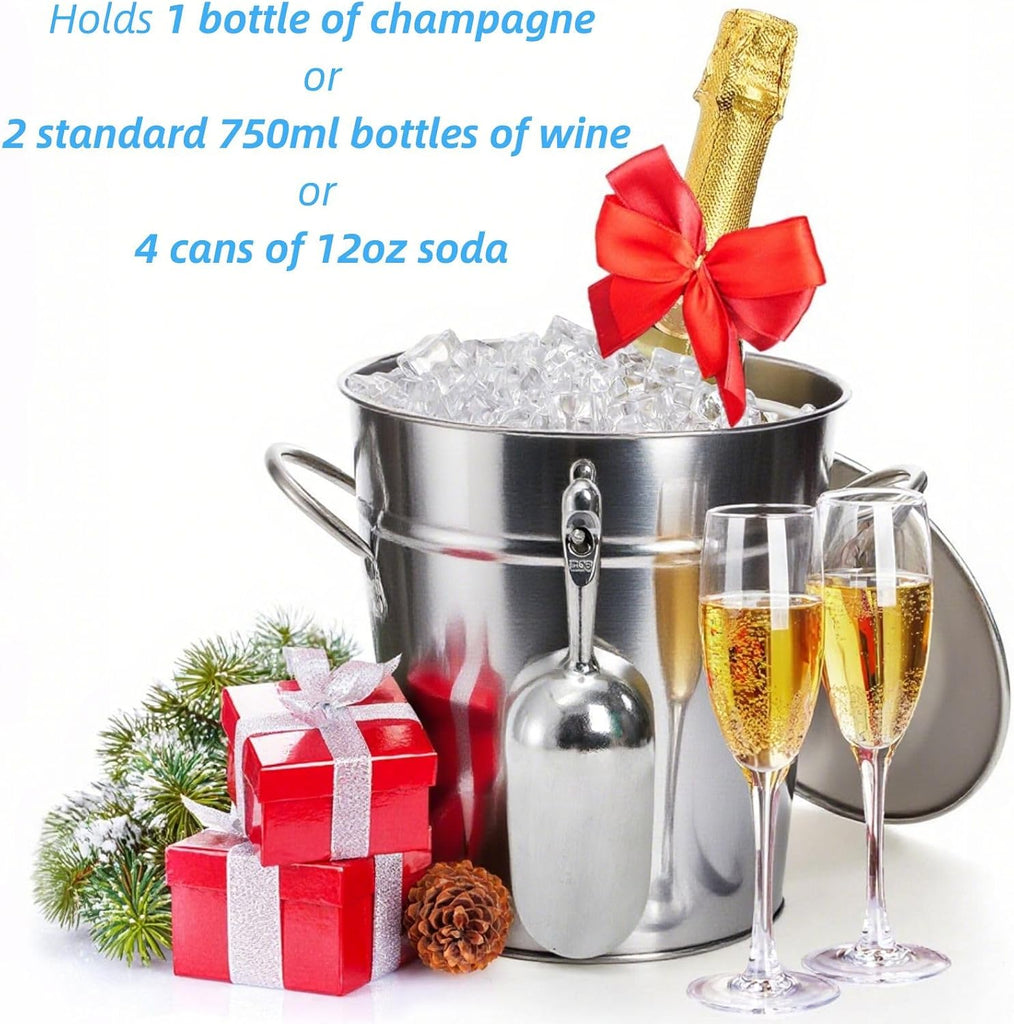 4 Liter Ice Bucket with Scoop and Lid, Double Walled Insulated Ice Bucket for Parties, Cocktail Bar, Wine Chiller