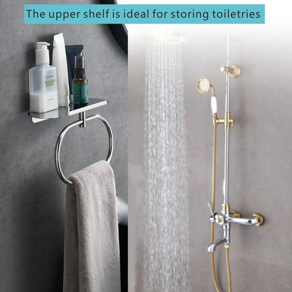 Towel Ring with Shelf, Two Installation Methods, 304 Stainless Steel