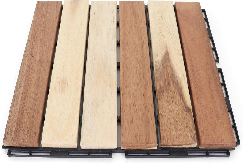 Deck Tiles - Patio Pavers - Acacia Wood Outdoor Flooring - Interlocking Patio Tiles - 12"x12" (10 Pack) - Natural