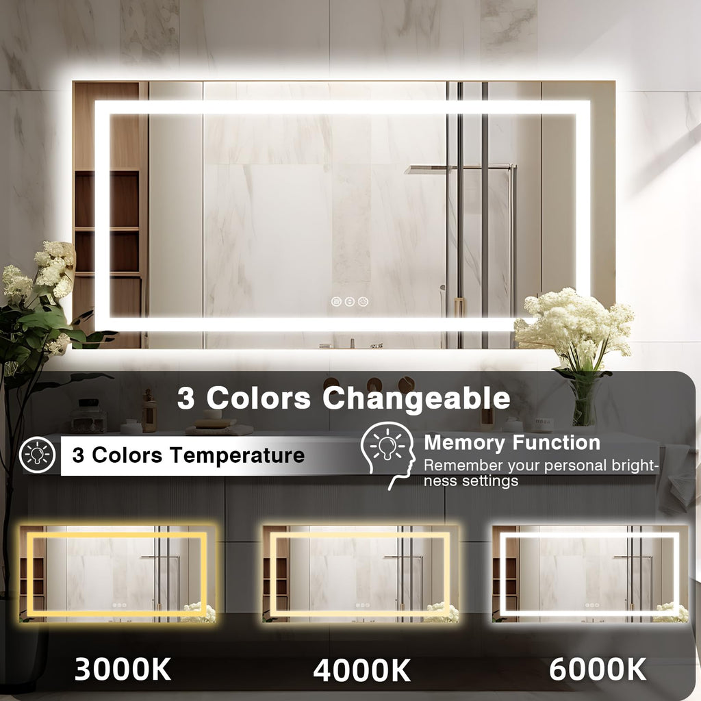 72"x40" Large LED Bathroom Mirror with Lights