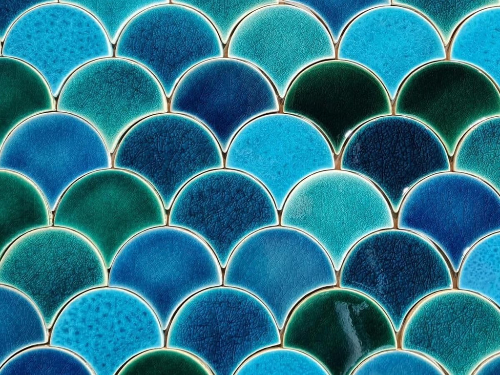 Fish Scale Tiles - Marlin - Ceramic Mermaid Tiles in Fish Scale Pattern - 48 Pieces (0.3 m2), 12 x 10.5 cm, Glossy