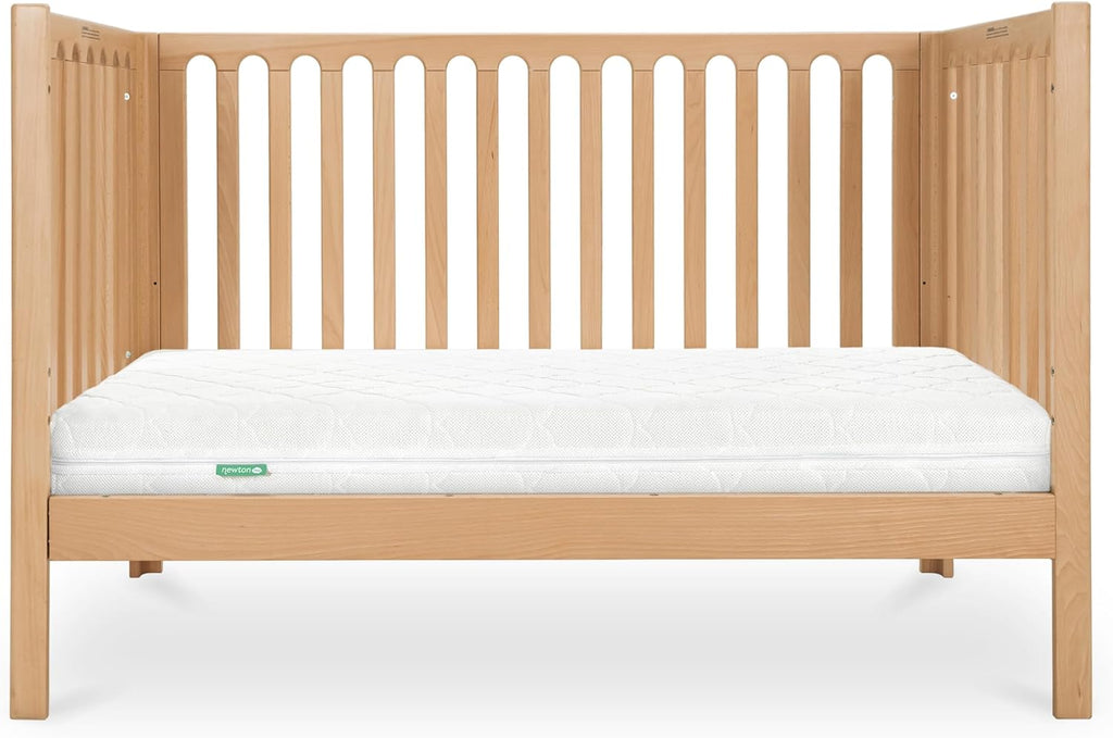 Galileo Standard Crib, Solid Beech Wood in Natural Color, 3-in-1 Convertible Crib with Toddler Bed Conversion Kit
