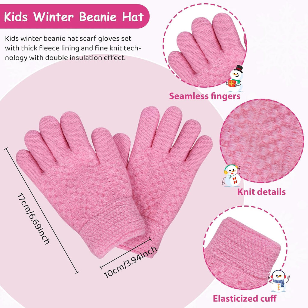 3 Pcs Kids Winter Beanie Hat Scarf Gloves Set, Thermal Thick Gifts