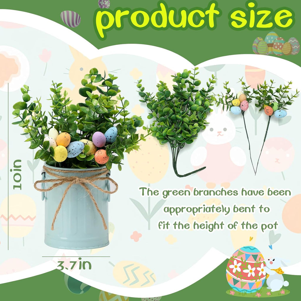 3 Pk Artificial Eucalyptus Potted Plants with Eggs Easter Farmhouse Decor