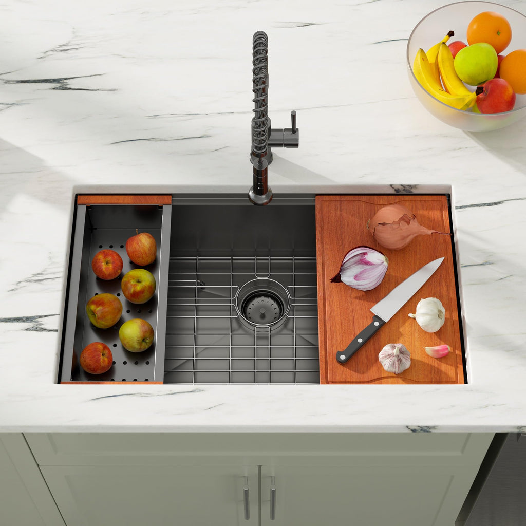 30 Inch Undermount Sink Black Stainless Steel Kitchen Sink Undermount Workstation Gunmetal Black Stainless Steel 16