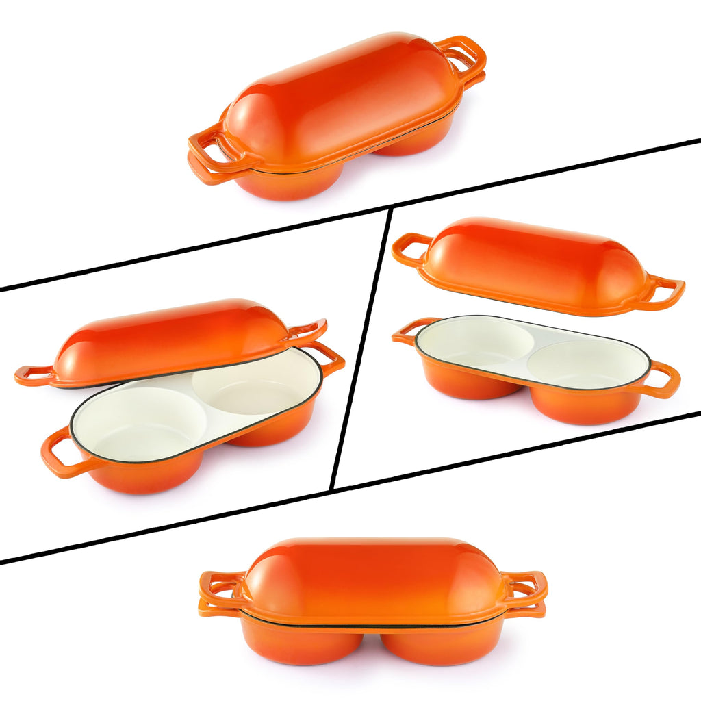 Double Dutch Oven for Bread Baking - Enamel Cast Iron Double Dutch Oven with Two 16.5cm Round Loaf Spaces, 500°F Heat