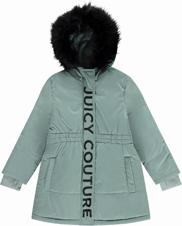 Girls Heavyweight Winter Jacket with Faux Fur Hood and Cargo Pockets