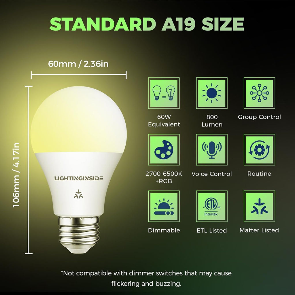 Matter Smart Light Bulbs, RGBCW Color Changing Light Bulb