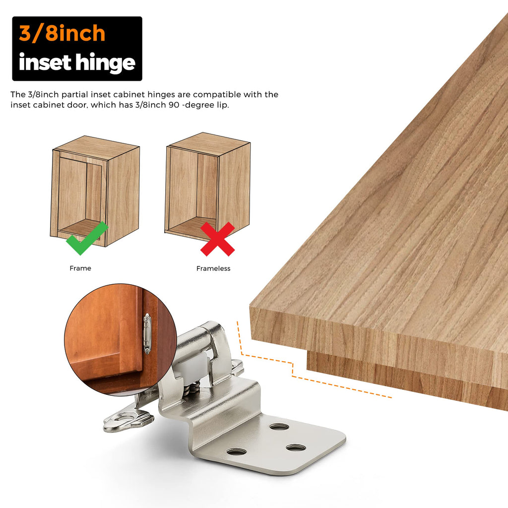 Satin Nickel Kitchen Cabinet Hinges, 3/8" Inset, 10 Pack